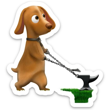 Pack hound pulling an anvil with a electric shaver showing a shaven  path along green grass by leads or chains sticker