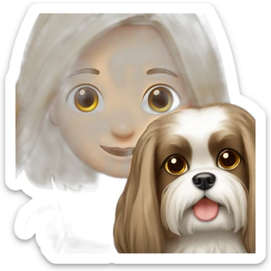 long-haired girl carrying happy Shih Tzu sticker