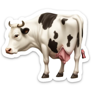 Generate a obese cow with a coca cola  sticker