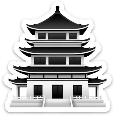 Ultra minimalist Chinese building icon, single-color silhouette, very simple outline sticker