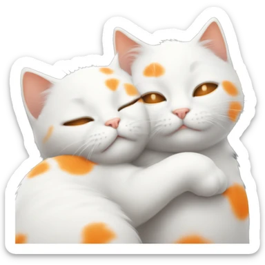 Two white little cats one with a bit of orange spots and the other white orange and black sleeping together sticker
