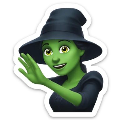 Generate an emoji of Elphaba putting her hand on her head and waving the way she does in the ozdust dance in wicked sticker