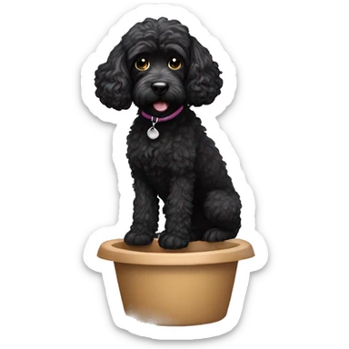 black cockapoo doing a poo sticker