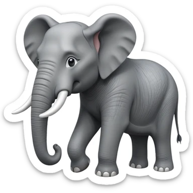 A giant 3D cartoon elephant in side view, towering and muscular, long tusks forward, thick textured skin, dust swirling around, strong sunlight and dramatic shadows, Memoji-style but intense and powerful. sticker