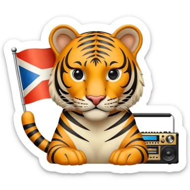 Quiero un tigre mezclado con la bandera cubana. Porque no apodan el tiger y soy de cuba. 
Quiero un tigre asi cubano pero con unos audífonos de dj, además un tigre fuerte y con cara de tigre agresivo bueno eso no. Mejor un tigre feroz con una audífonos de dj o una mesa de dj sticker