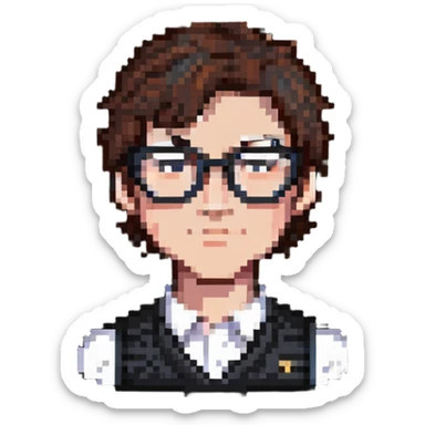 male character with glasses, French cut hairstyle, brown hair sticker