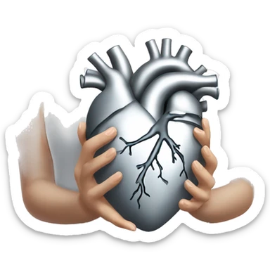 Silver human heart in the hands of a woman dressed in white dress and with blond hair  sticker