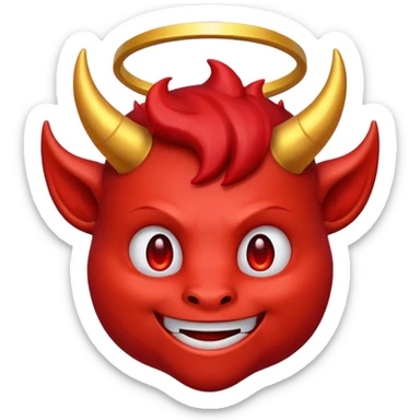 A friendly devil emoji with a halo on top of his horns sticker