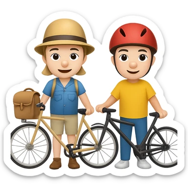 Add another biker next to the tourist in the style of emoji (apple style emojis). Keep the emoji style and no background. sticker