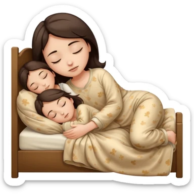 Girl with a dark brown hair sleeping with a beige pijama sticker