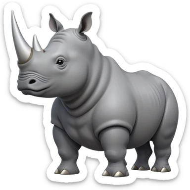 cinematic-rhino-full-body-standing-emoji,slate grey skin -massive-body-poised-powerfully,-thick-horn-curving-slightly-forward,-head-tilted-dramatically,-rough-grey-hide-covered-in-dust,-simplified-focused-features, sticker