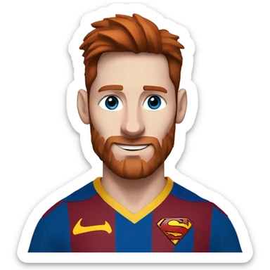 messi with a goat, blue eyes, reddish hair, freckles, redish beard, superman  sticker