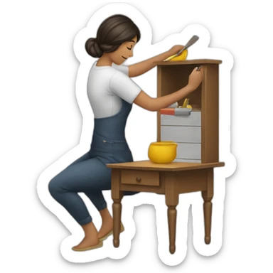 mujer pintando un mueble sticker