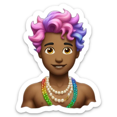 posh-muscle-boy-with-pearl-necklace-and-rainbow-unicorn-hair-in-golden-bathtub sticker