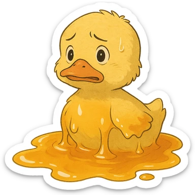 ghibli style illustration of a duckling in honey, looking worried sticker