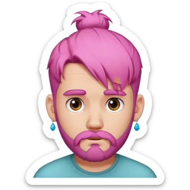  big bun haired with earrings pink hair guy sad with beard sticker