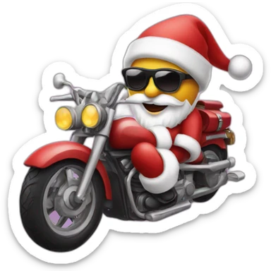 Santa clause with sunglasses on motorbike  sticker
