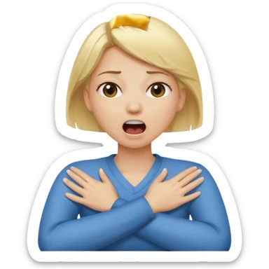 girl with blonde hair crossed arms holding neck screaming sticker