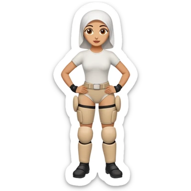 Middle eastern Short lady with massive padded knee pads sticker