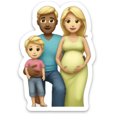 Family;blonde-haired-pregnant-mother, indian-man, blond-haired-baby-boy sticker