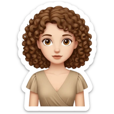 white woman with curly brown hair wearing a beige dress sticker