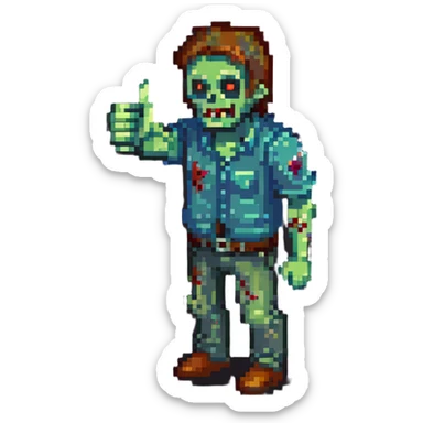 isometric zombie giving thumbs up in Project Zomboid style sticker