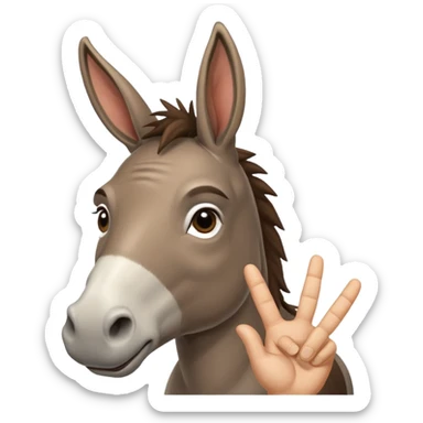 hand making the 'OK' gesture on a donkey sticker