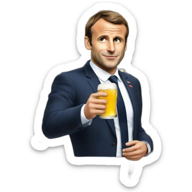 Emanuel Macron qui boit une bière sticker