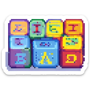 the words 'sprunki brud' in pixel art, each letter as a separate colorful block, classic arcade feel sticker