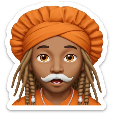 Brownskin man with long dreadlocks orange shirt add white ruffled turban with hearts in both eyes mouth open  sticker