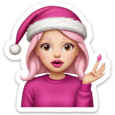 Sassy, cunty, girly Santa emoji with big lips, long nails, pink sweater, and a pink santa hat. sticker
