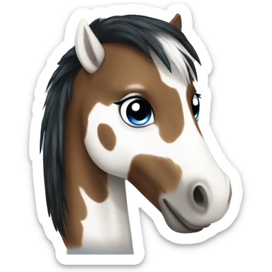 Brown and white spotted pony with black hair and blue eye sticker
