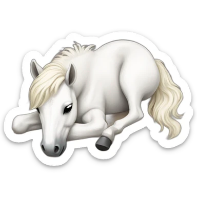 white pony sleeping lying on the ground sticker