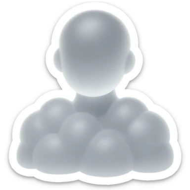 front view, person made of white convex clouds, shoulder up, matte glass style sticker