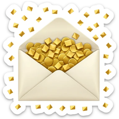 white closed envelope surrounded gold confetti sticker