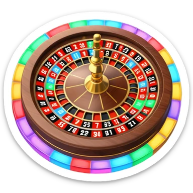 A 3D cartoon roulette wheel with spinning ball and colorful numbers, glowing casino lights, Memoji-style. sticker