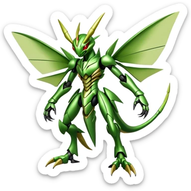  Cool Edgy Shiny Futuristic Ethereal Legendary Scizor-Scyther-Digimon-hybrid full body sticker