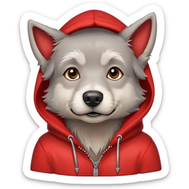 Gray dog scruffy red hood sweatshirt  sticker