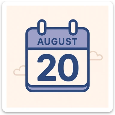 minimalist calendar block, date August 20, clean design sticker