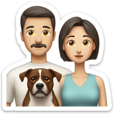 Sad Man with Chinese wife and brown Staffordshire terrier dog sticker