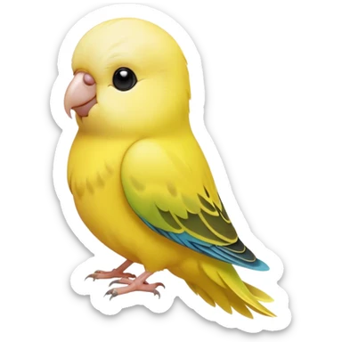 Cinematic Noble Yellow Budgie Portrait Emoji, Poised and regal, with a petite, delicate build and a smooth, well-groomed fur of brilliant yellow feathers, deep-set soulful dark eyes, Simplified yet sharp and sophisticated features, highly detailed, glowing with a soft, dignified glow, high shine, intelligent and charming, stylized with an air of elegance, focused and attentive, soft glowing outline, capturing the essence of a watchful and confident avian companion, so majestic it feels as though it could flutter out of the screen with effortless authority! sticker