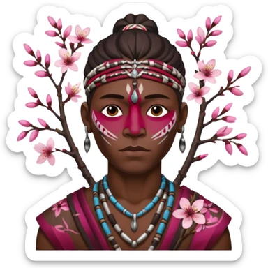 tribal man with cherry blossom sticker