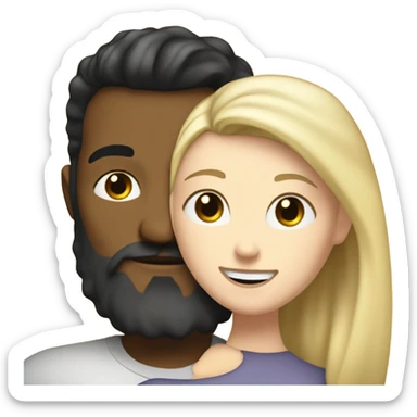 White Man, white skin, short black hair, long beard, hugging a white woman, blonde hair  sticker