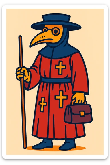 Tudor doctor, historical attire, full figure, vibrant toon cartoon style sticker