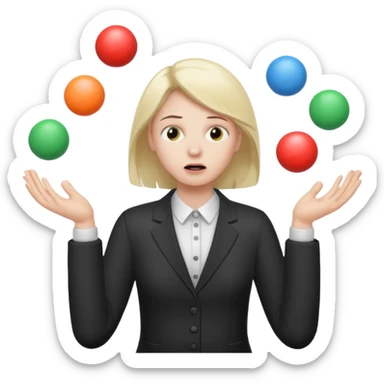 an emoji that depicts a product manager juggling work while mildly panicked and gender neutral sticker