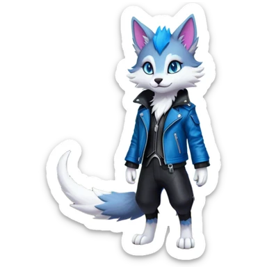 Kawaii dark colorful edgy fantasy ethereal feline-vernid-sergal-fursona animal creature with a tufted tail full body sticker