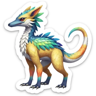 Colorful Fruity Iridescent Warm-colored Tropical Exotic Vernid-Sergal-Trico-Silvally-Nargacuga-fusion-hybrid-animal-creature, full body sticker