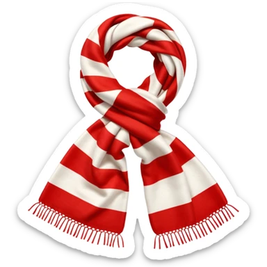 Realistic white and red horizontally thick-striped gradients winter scarf isolated. sticker