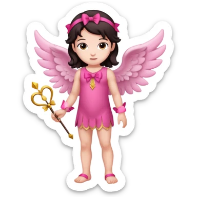 Full body Cupid in pink with a bow and dark hair sticker