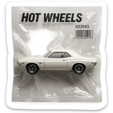 white 1971 Dodge Challenger Hot Wheels toy car, glossy, inspired by the movie 'Death Proof' sticker